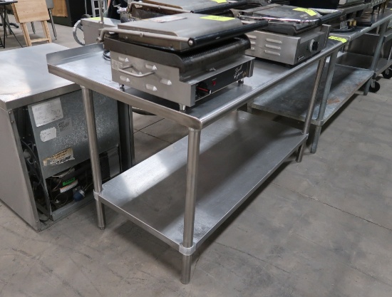 stainless table w/ small backsplash & undershelf