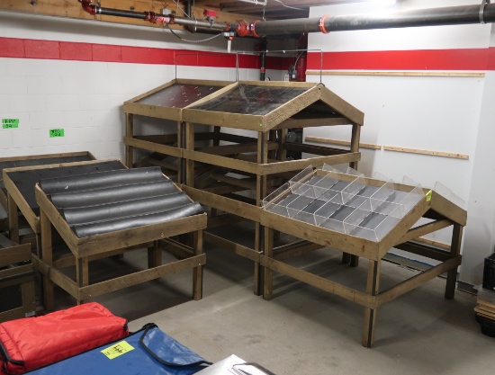 dry produce angled tables, 5) double-sided & 3) single-sided