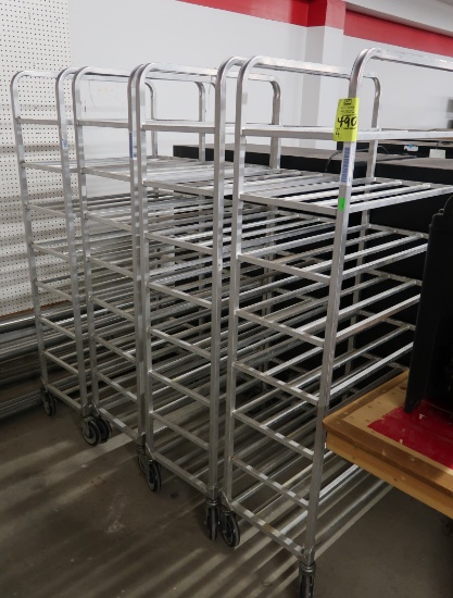 aluminum tray racks, on casters