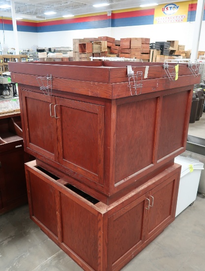 wooden merchandising tables w/ storage under