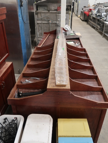 2-sided wooden merchandising tables w/ storage under