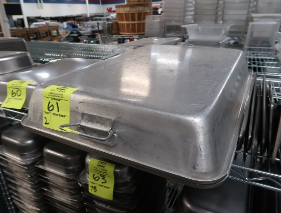 aluminum trays w/ handles, ~26" x 18" x 3 1/2"d