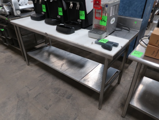 polytop/stainless table, w/ backsplash & undershelf