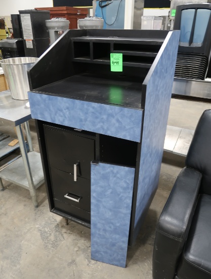 wooden receiving desk, w/ file cabinet