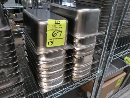 stainless pans, 14 1/8" x 6 1/2" x 4"d