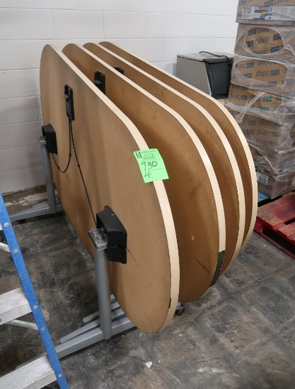 folding oval tables, steel base w/ wooden tops, on casters