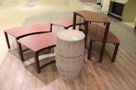 Group Of Assorted Nesting Merchandising Tables W/ Barrel