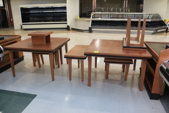 Group Of Assorted Wooden Merchandising Tables