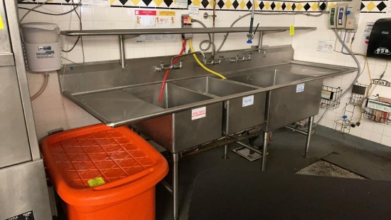Three compartment stainless steel sink