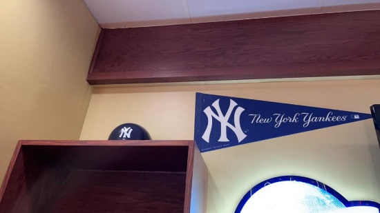 All Yankee memorabilia in bar area