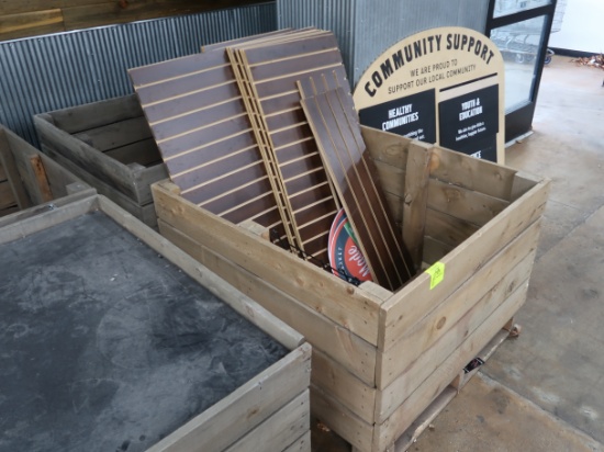 produce crates, on pallets, w/ assorted slat wall pieces