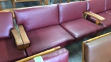 77” Wooden Lobby Sofa W/ Burgundy Vinyl Seats