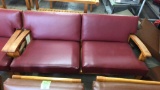 77” Wooden Lobby Sofa W/ Burgundy Vinyl Seats