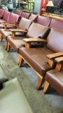 Wooden Lobby Arm Chairs W/ Brown Vinyl Seats