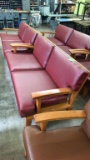 Wooden Lobby Sofas W/ Burgundy Vinyl Seats