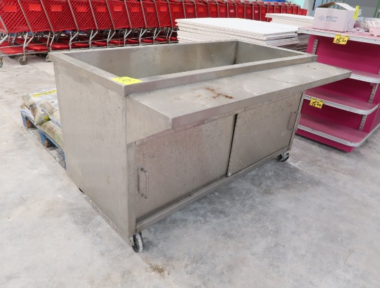 stainless iced-product merchandiser w/ tray shelf & cabinets under