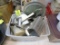 tub of assorted pans, lids, strainers, etc