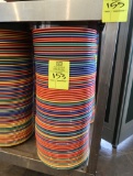 stack of plastic plates, multicolored pastel