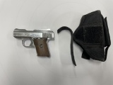 PISTOL, RAVEN ARMS MP25, .25 CALIBER (USA) WITH BLACK HOLSTER
