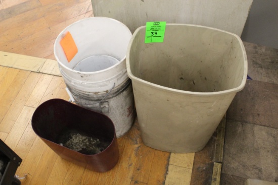 Group Of Plastic Buckets And Trash Cans