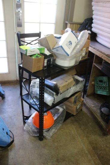 Metal Rack W/ Assorted Food Service Items