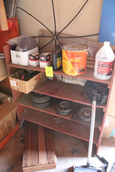 Wooden Shelving Unit And Contents