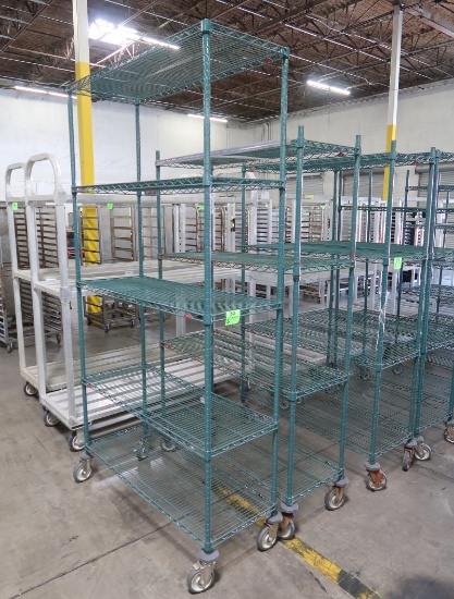 wire shelving unit, coated, on casters