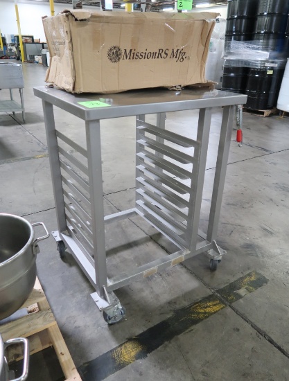 stainless table on casters w/ pan rack