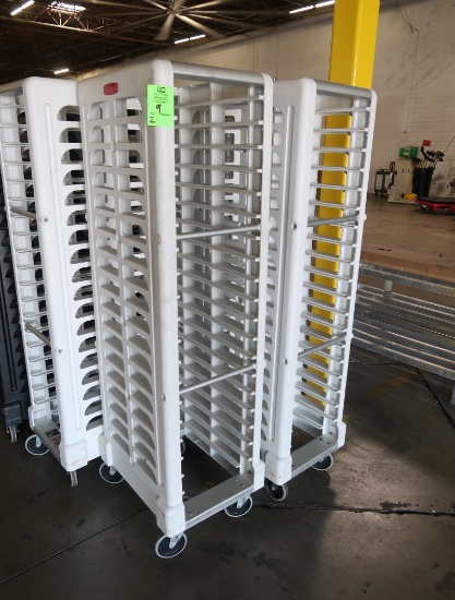 Rubbermaid plastic tray racks, on casters