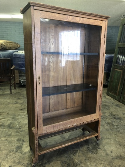 Antique Wooden China Cabinet/Hutch On Casters