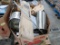 crate of misc: stainless pans, racks, tongs & serving spoons, wooden boxes, etc
