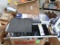 crate of misc: hand sanitizer, step stool, ingredients bin, etc