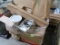 pallet of misc: Brunner Anliker blades & parts, plastic lids, LED strip light, etc