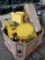 pallet of mop buckets, refrigerant containers, lobby dust pans, etc