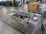 3-compartment sink w/ L & R drainboards & pre-wash sprayer