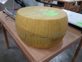 faux Parmesan wheel, w/ video monitor inside