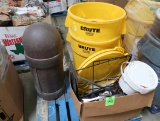 pallet of assorted trash cans