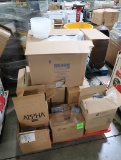 pallet of misc: Alpha security containers, plastic tubs & lids, etc
