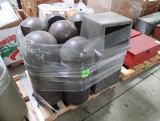 pallet of assorted trash cans