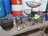 assorted wire baskets & merchandisers, 4) sieves
