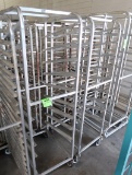 aluminum tray rack, w/ slanted shelves, on casters
