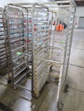 1) aluminum & 1) stainless sheet pan racks, on casters
