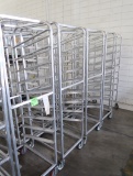 aluminum tray rack, w/ slanted shelves, on casters