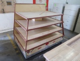 wooden 3-sided merchandiser, 4) shelves high