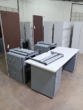 desks, wooden top w/ laminate, steel base