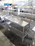 stainless table w/ 2) undershelves, overshelf, & columns for bars