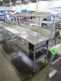half stainless/half polytop table w/ overshelf, & backsplash