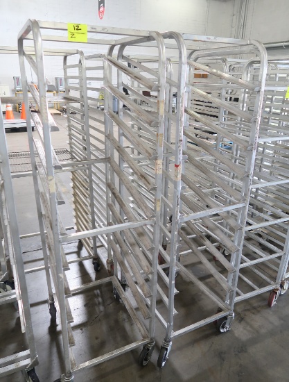 aluminum sheet pan racks, w/ slanted shelves, on casters