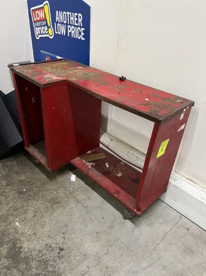 Red Metal Tool Cart on Casters
