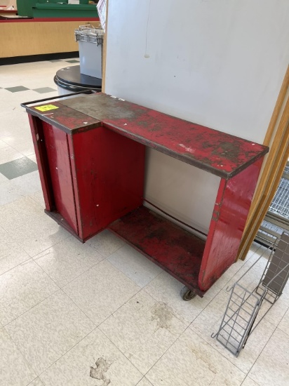 Red Metal Tool Cart on Casters